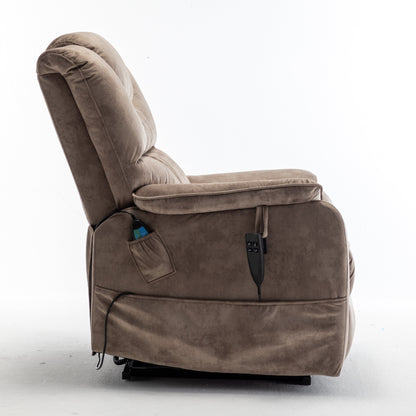 Beige Electric Lift Recliner for Seniors with OKIN Motor, 180° Full Recline, Wide Seating, and Side Storage Pockets