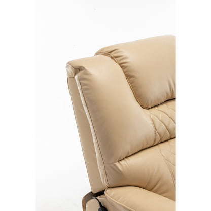 Beige Electric Lift Recliner for Seniors with OKIN Motor, 180° Full Recline, Wide Seating, and Side Storage Pockets