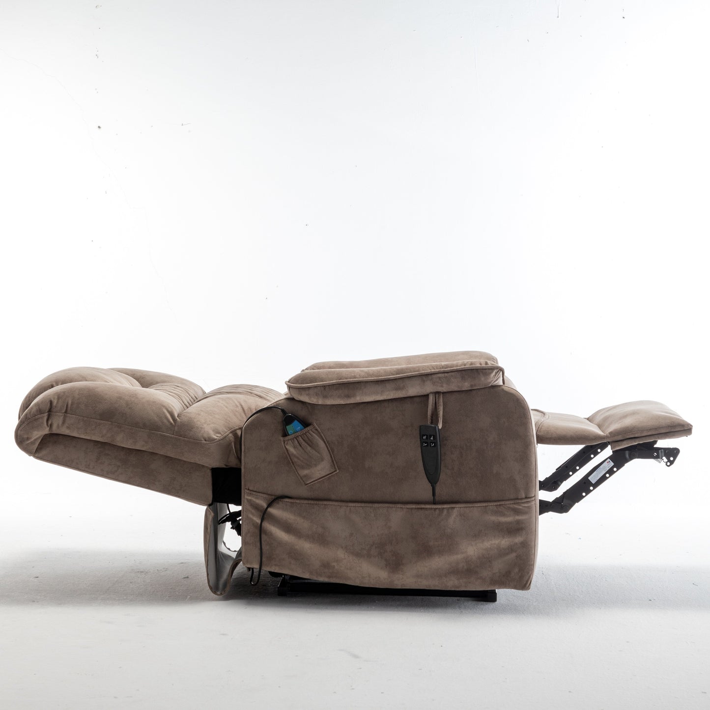 Beige Electric Lift Recliner for Seniors with OKIN Motor, 180° Full Recline, Wide Seating, and Side Storage Pockets