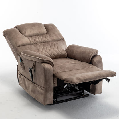 Beige Electric Lift Recliner for Seniors with OKIN Motor, 180° Full Recline, Wide Seating, and Side Storage Pockets