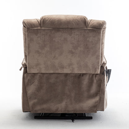 Beige Electric Lift Recliner for Seniors with OKIN Motor, 180° Full Recline, Wide Seating, and Side Storage Pockets