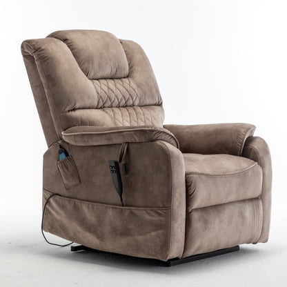 Beige Electric Lift Recliner for Seniors with OKIN Motor, 180° Full Recline, Wide Seating, and Side Storage Pockets