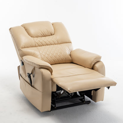 Beige Electric Lift Recliner for Seniors with OKIN Motor, 180° Full Recline, Wide Seating, and Side Storage Pockets