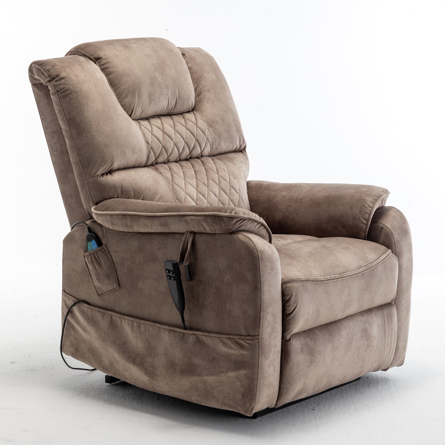 Beige Electric Lift Recliner for Seniors with OKIN Motor, 180° Full Recline, Wide Seating, and Side Storage Pockets