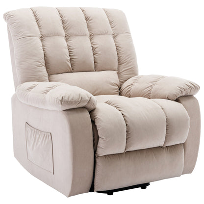 Beige Electric Lift Recliner with Heat, Vibration Massage, and Side Pocket Storage for a Relaxing Living Room Experience