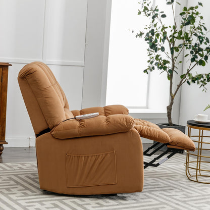 Beige Electric Lift Recliner with Heat, Vibration Massage, and Side Pocket Storage for a Relaxing Living Room Experience