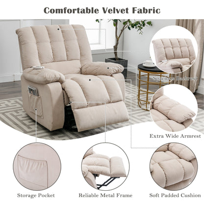Beige Electric Lift Recliner with Heat, Vibration Massage, and Side Pocket Storage for a Relaxing Living Room Experience