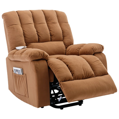 Beige Electric Lift Recliner with Heat, Vibration Massage, and Side Pocket Storage for a Relaxing Living Room Experience