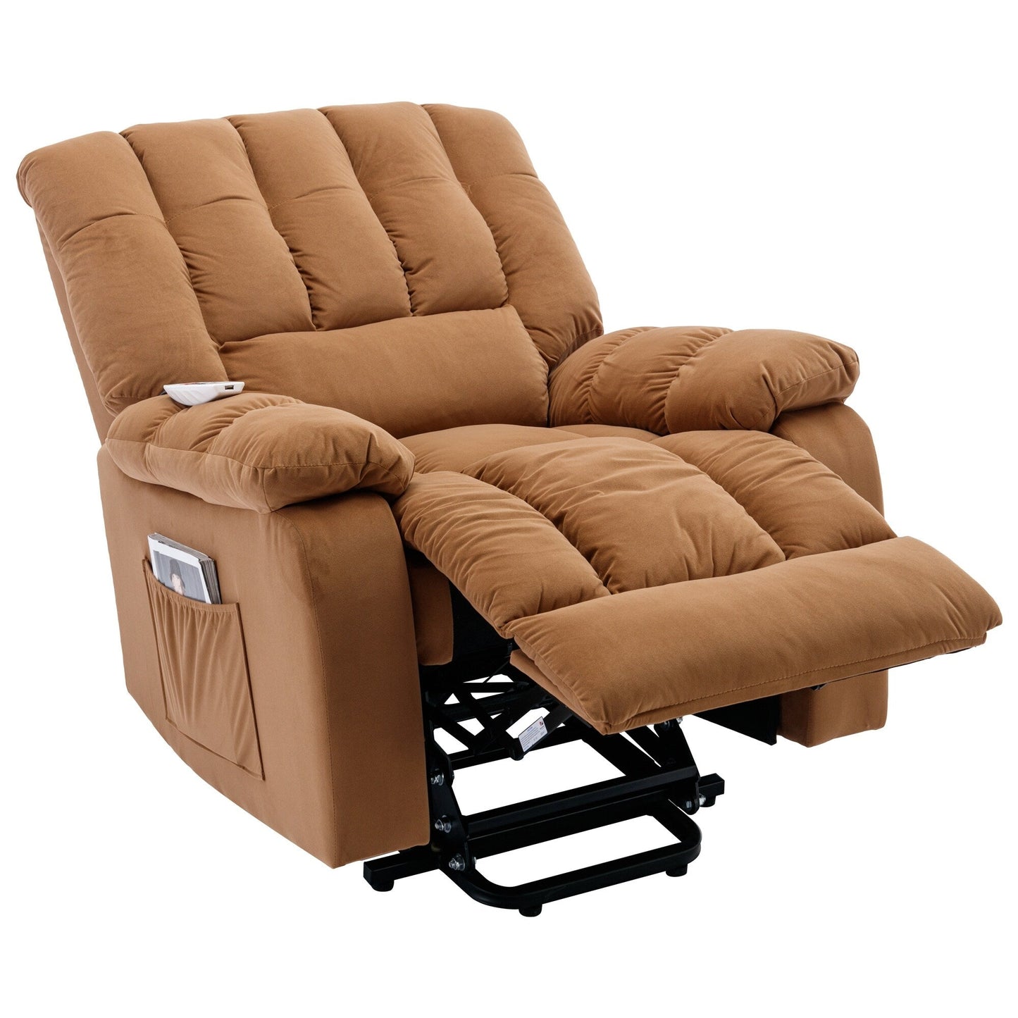 Beige Electric Lift Recliner with Heat, Vibration Massage, and Side Pocket Storage for a Relaxing Living Room Experience