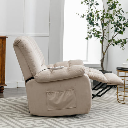 Beige Electric Lift Recliner with Heat, Vibration Massage, and Side Pocket Storage for a Relaxing Living Room Experience