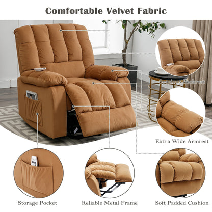 Beige Electric Lift Recliner with Heat, Vibration Massage, and Side Pocket Storage for a Relaxing Living Room Experience
