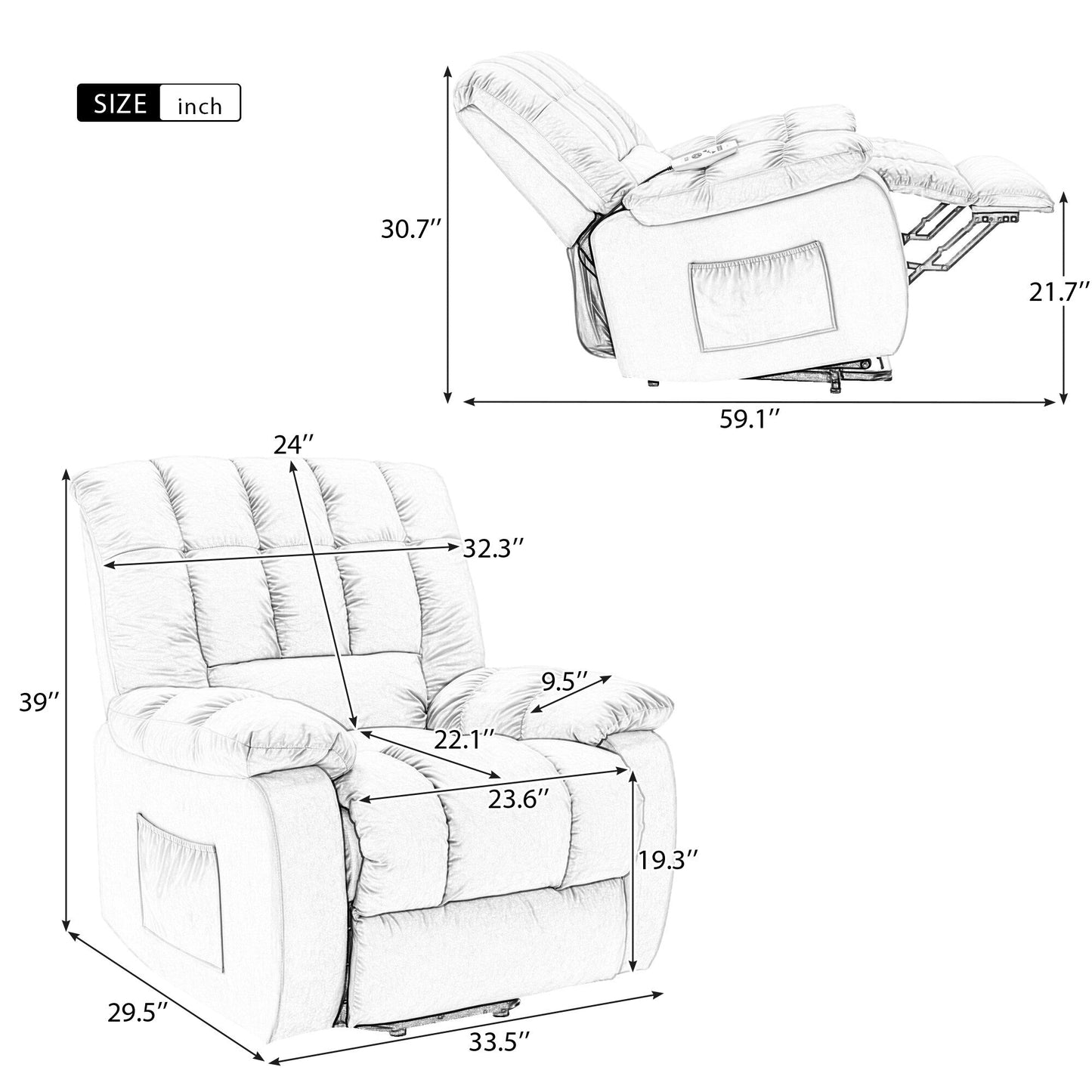 Beige Electric Lift Recliner with Heat, Vibration Massage, and Side Pocket Storage for a Relaxing Living Room Experience