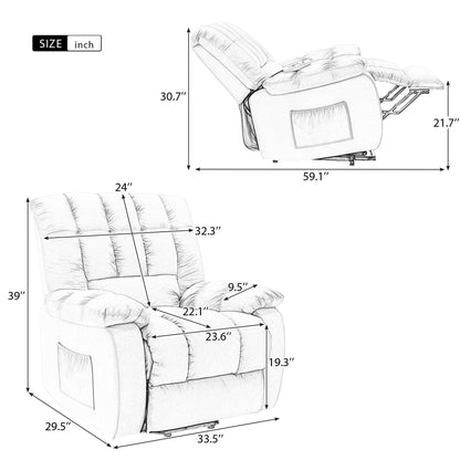 Beige Electric Lift Recliner with Heat, Vibration Massage, and Side Pocket Storage for a Relaxing Living Room Experience
