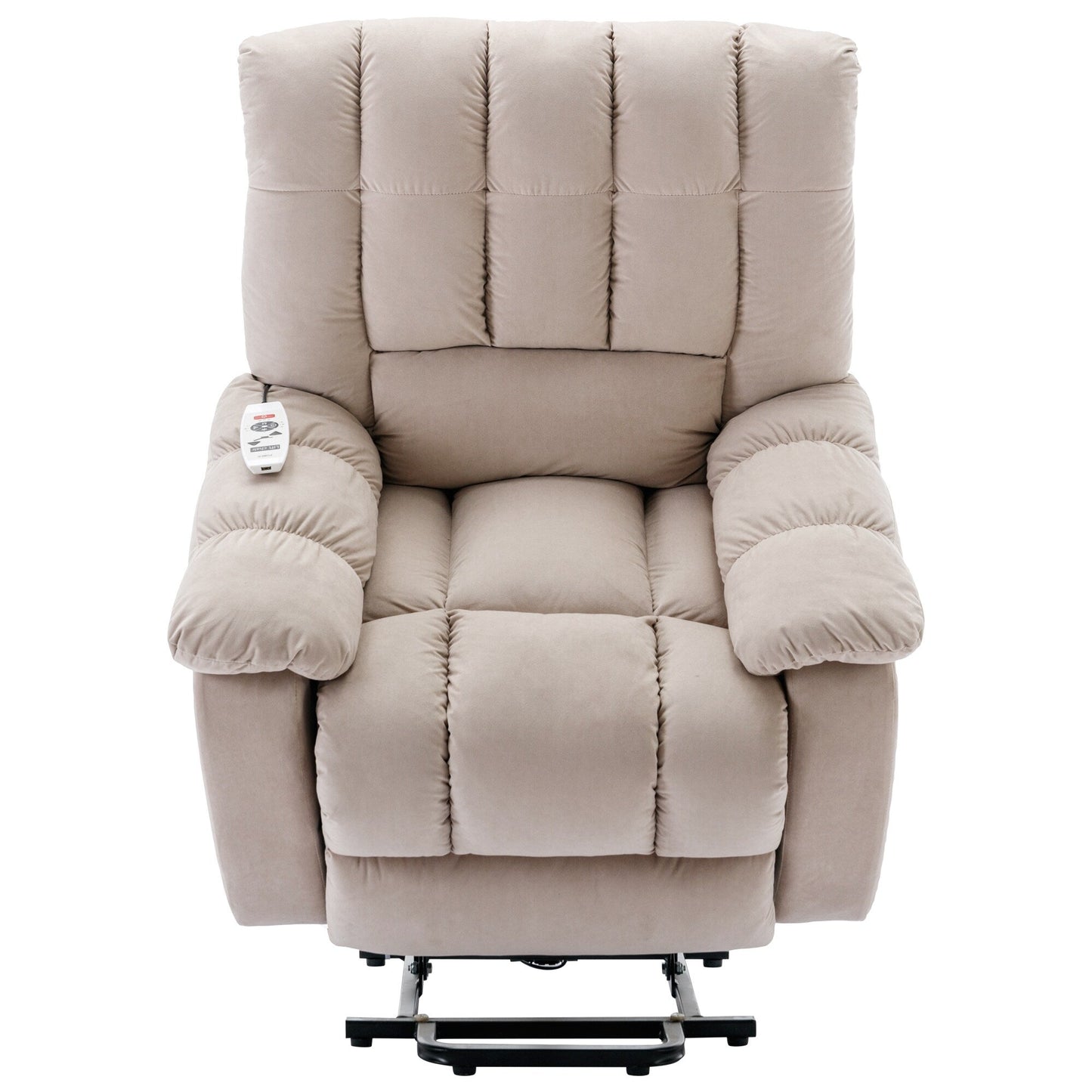 Beige Electric Lift Recliner with Heat, Vibration Massage, and Side Pocket Storage for a Relaxing Living Room Experience
