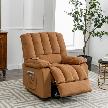 Beige Electric Lift Recliner with Heat, Vibration Massage, and Side Pocket Storage for a Relaxing Living Room Experience