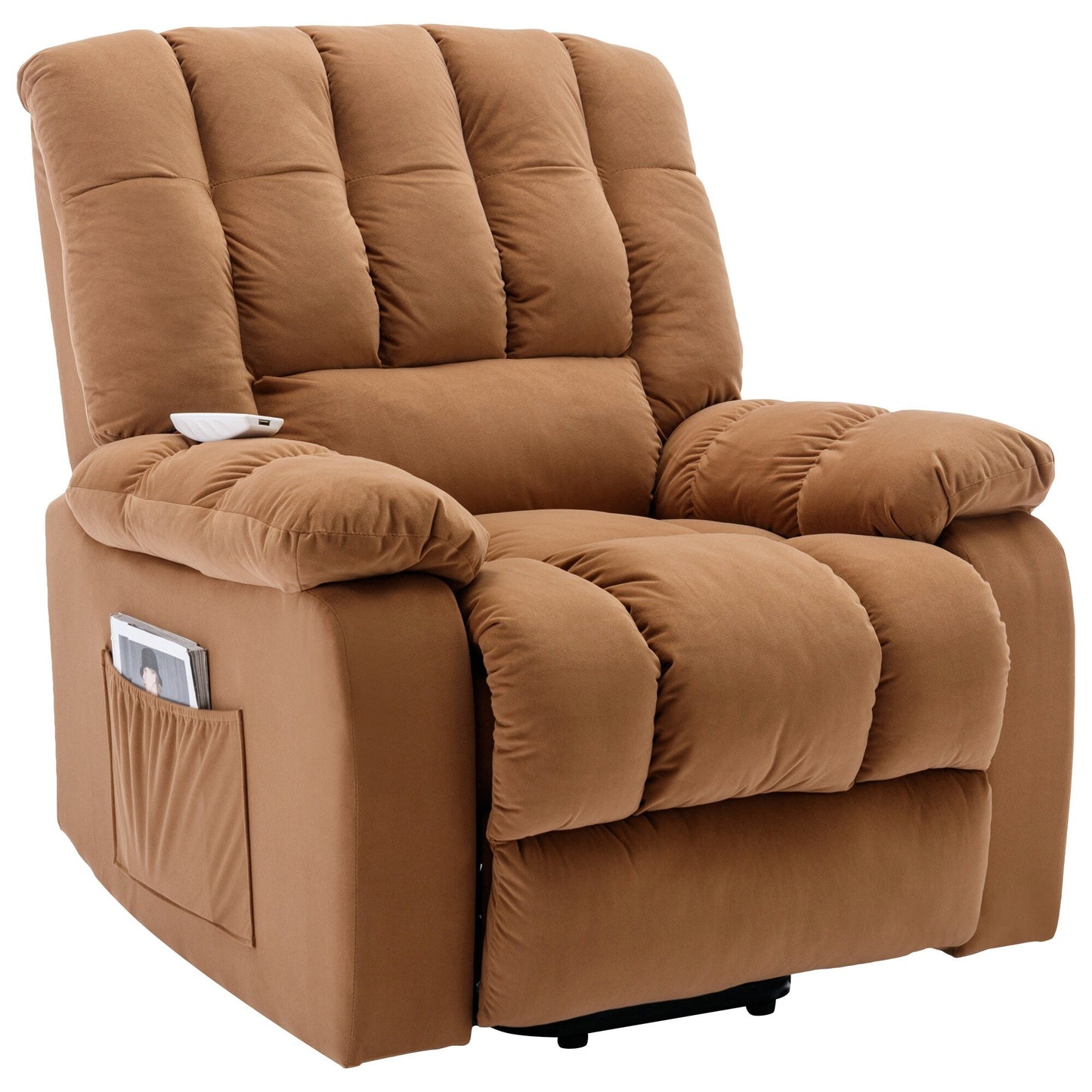 Beige Electric Lift Recliner with Heat, Vibration Massage, and Side Pocket Storage for a Relaxing Living Room Experience