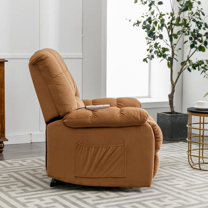 Beige Electric Lift Recliner with Heat, Vibration Massage, and Side Pocket Storage for a Relaxing Living Room Experience