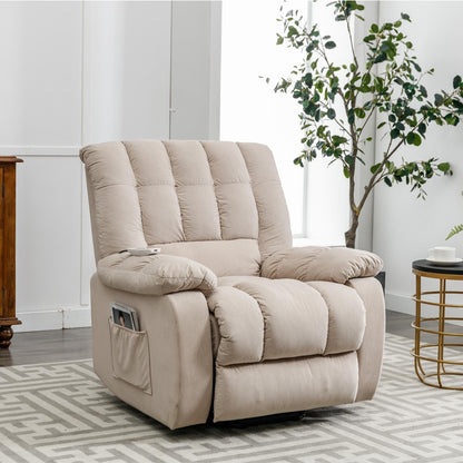 Beige Electric Lift Recliner with Heat, Vibration Massage, and Side Pocket Storage for a Relaxing Living Room Experience