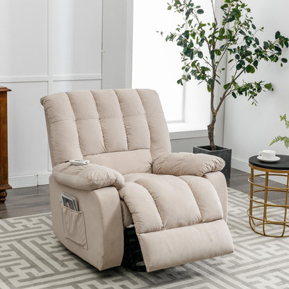 Beige Electric Lift Recliner with Heat, Vibration Massage, and Side Pocket Storage for a Relaxing Living Room Experience