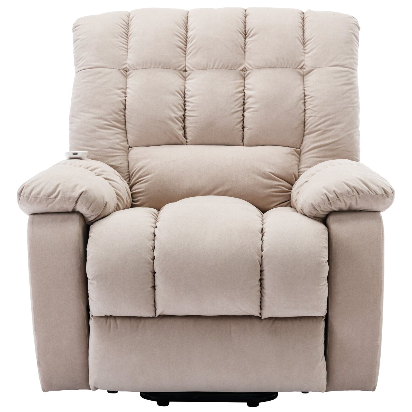 Beige Electric Lift Recliner with Heat, Vibration Massage, and Side Pocket Storage for a Relaxing Living Room Experience