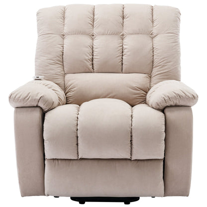 Beige Electric Lift Recliner with Heat, Vibration Massage, and Side Pocket Storage for a Relaxing Living Room Experience