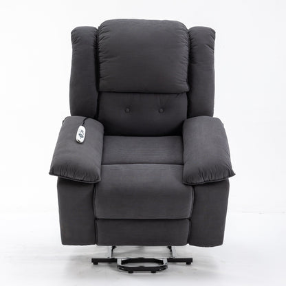 Beige Lift Recliner for Seniors featuring Massage, Heating, Adjustable Recline, Side Storage, and Multiple Positioning Features