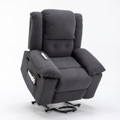 Beige Lift Recliner for Seniors featuring Massage, Heating, Adjustable Recline, Side Storage, and Multiple Positioning Features