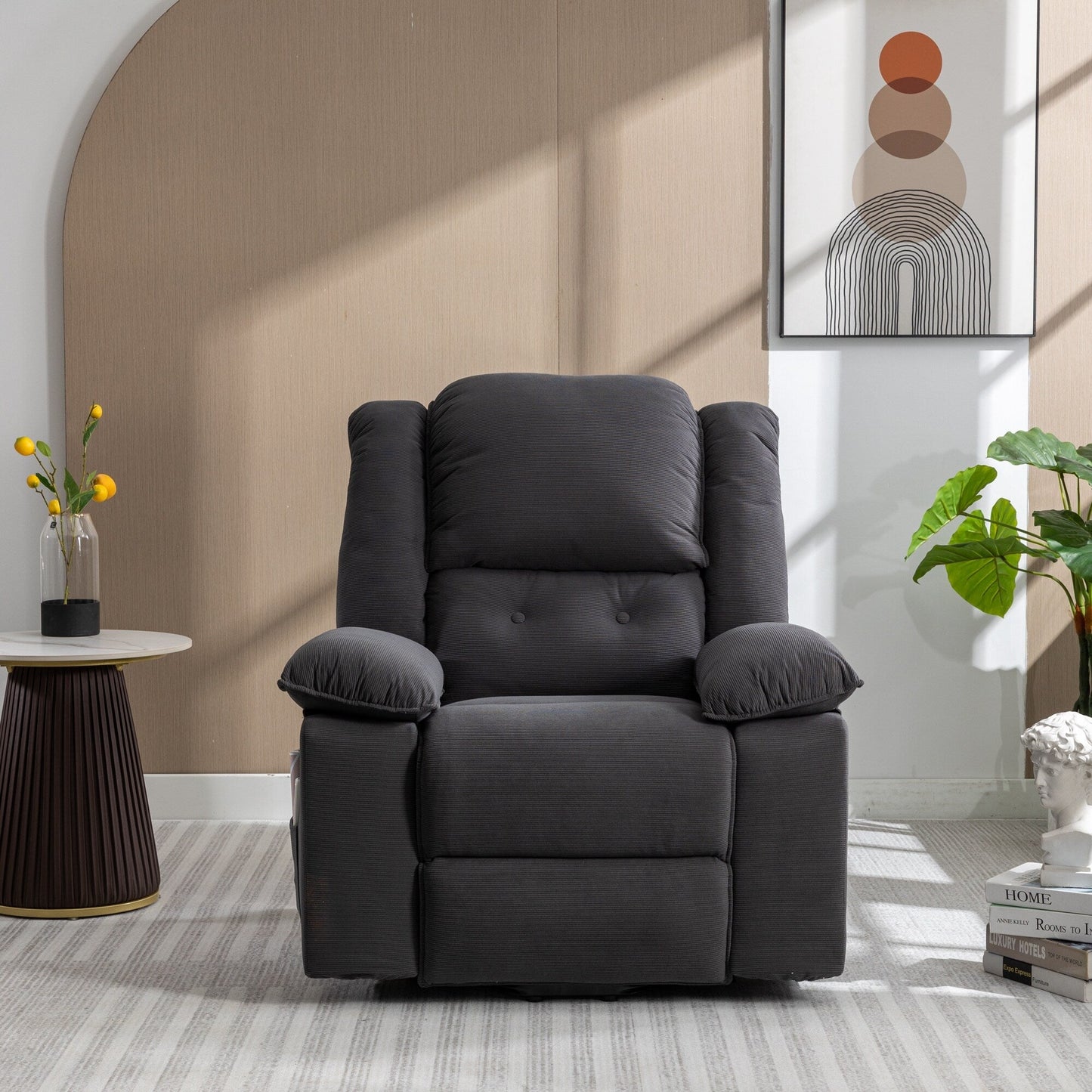 Beige Lift Recliner for Seniors featuring Massage, Heating, Adjustable Recline, Side Storage, and Multiple Positioning Options