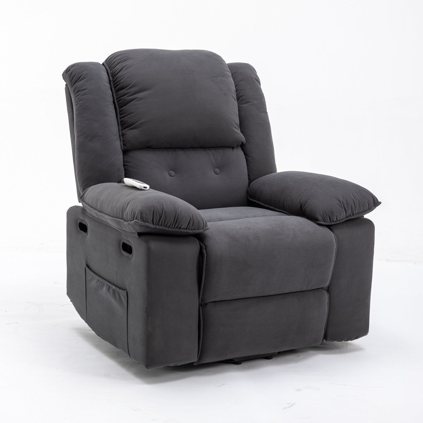 Beige Lift Recliner for Seniors featuring Massage, Heating, Adjustable Recline, Side Storage, and Multiple Positioning Options