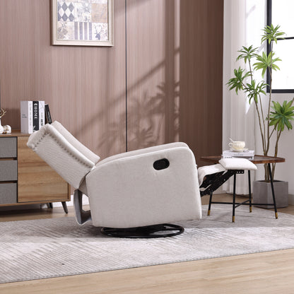 Beige Linen 360Â° Swivel Glider Rocker Manual Recliner with Button-tufted Backrest and Footrest for Living Room, Bedroom