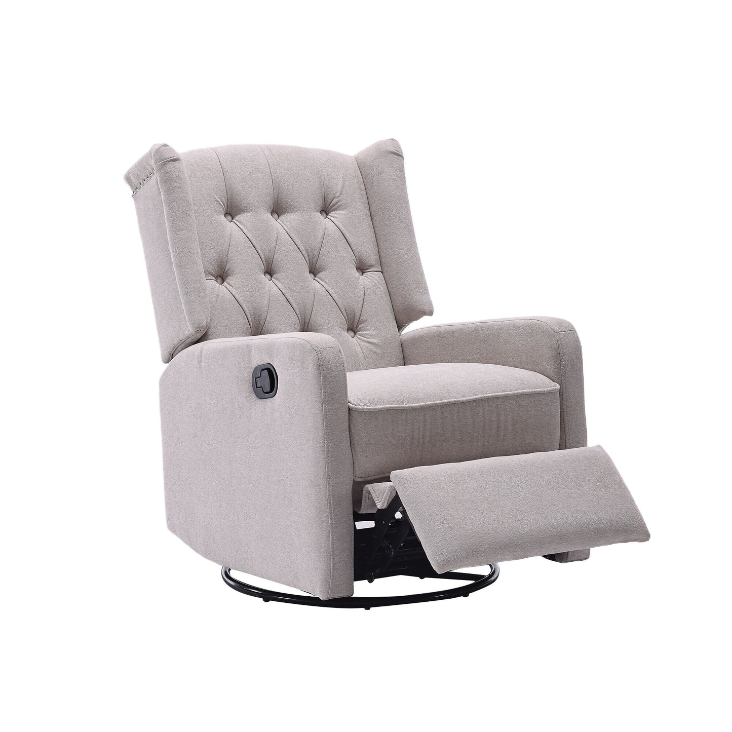 Beige Linen 360Â° Swivel Glider Rocker Manual Recliner with Button-tufted Backrest and Footrest for Living Room, Bedroom