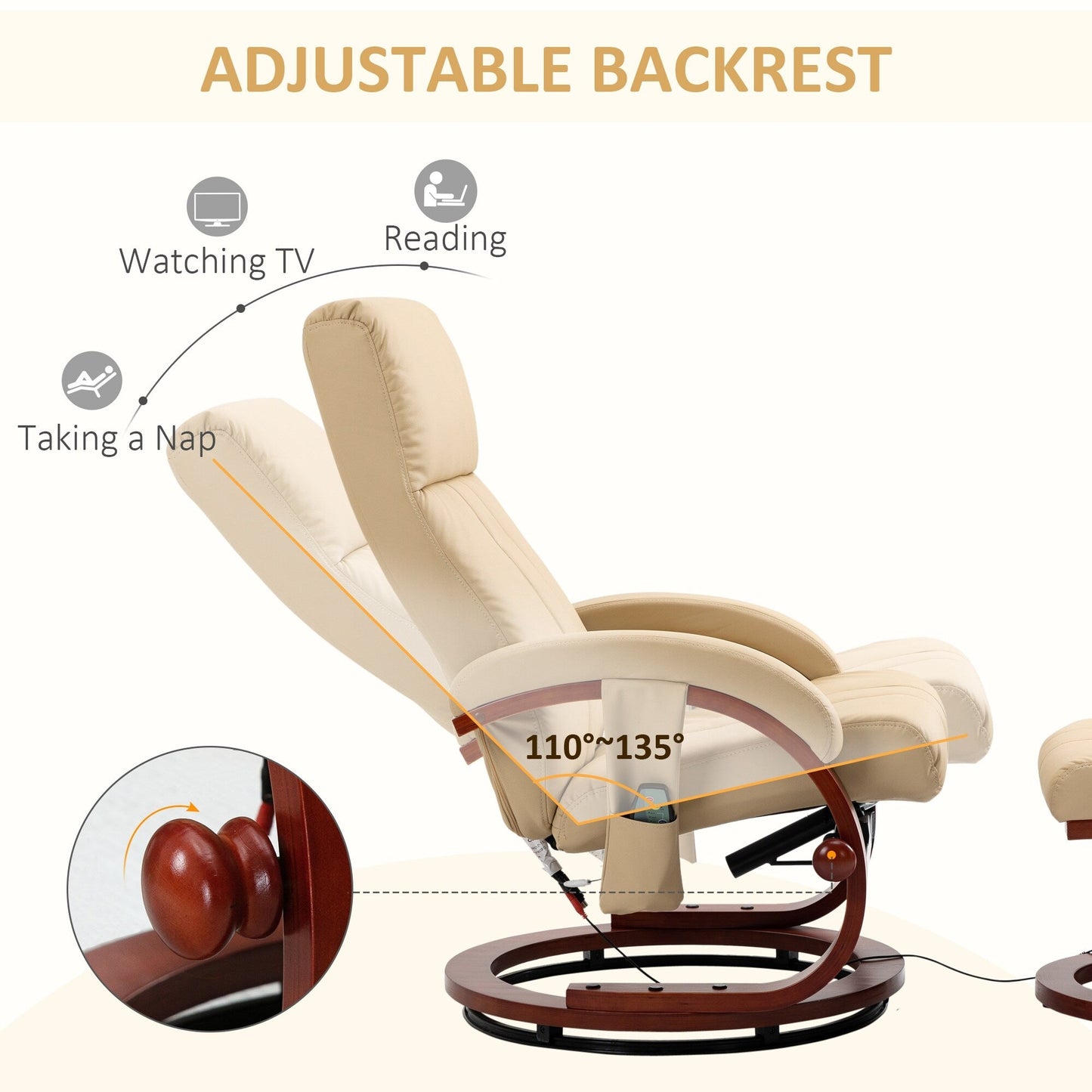 Beige Modern 26 Swivel Recliner Chair
