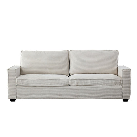 Beige Modern 87.4 Corduroy 3-seater Deep Seat Sofa with Cup Holder and Storage Bags for Living Room