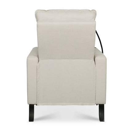 Beige Modern Fabric Manual Adjustable Recliner Chair with Mobile Phone Holder, Cup Holder, and Footrest
