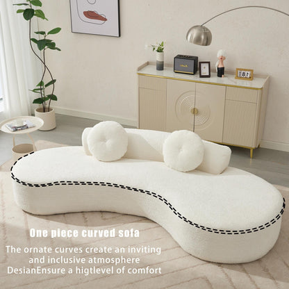 Beige Modern Minimalist 105.5 Curved Corduroy Cloud Sofa with 2 Pillows, No Assembly Required