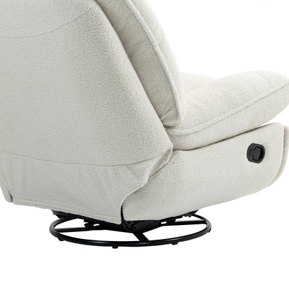 Beige Oversized Chenille Upholstered 360Â° Swivel Glider Rocking Manual Recliner with Extended Footrest and Tufted Back