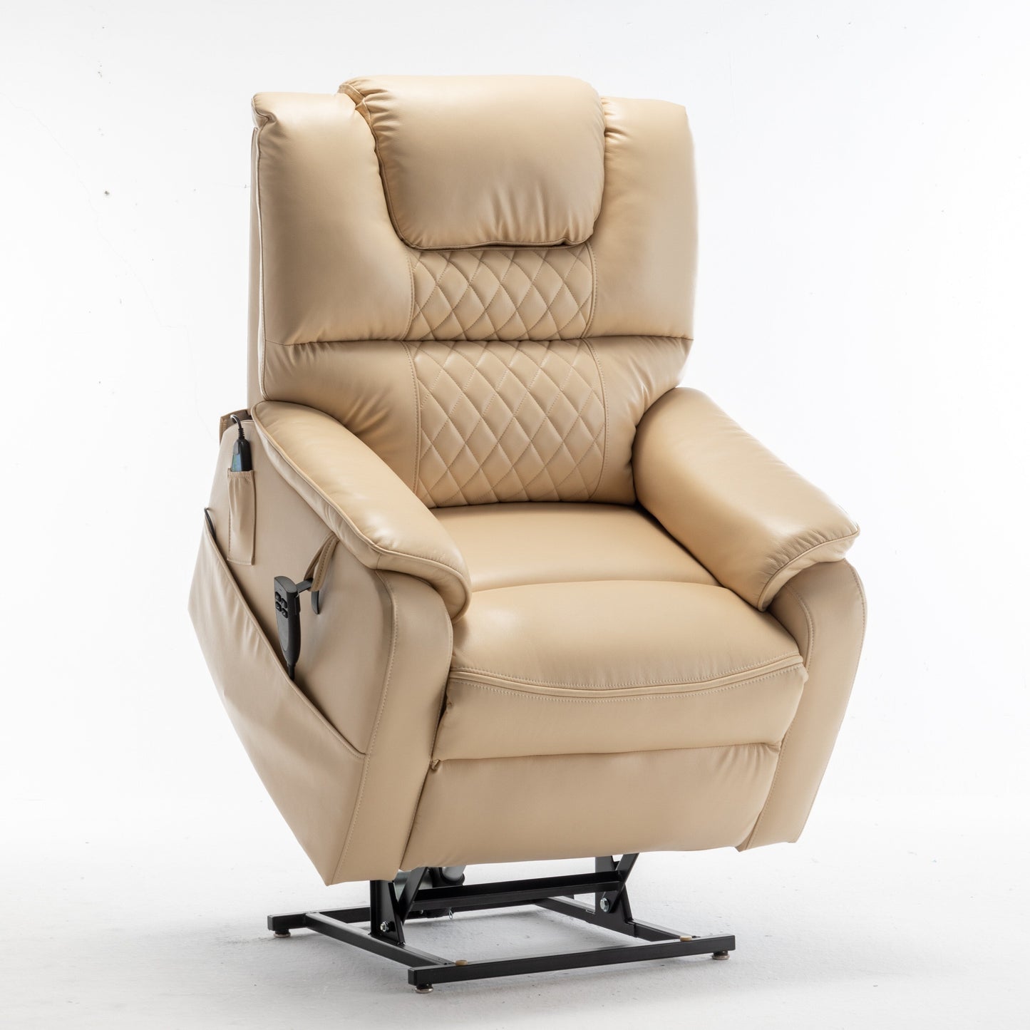 Beige Oversized Electric Recliner featuring OKIN Motor, 180Â° Lay Flat Lift, Extra-Wide Seat, and Storage Pockets