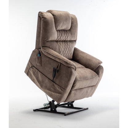 Beige Oversized Electric Recliner featuring OKIN Motor, 180Â° Lay Flat Lift, Extra-Wide Seat, and Storage Pockets