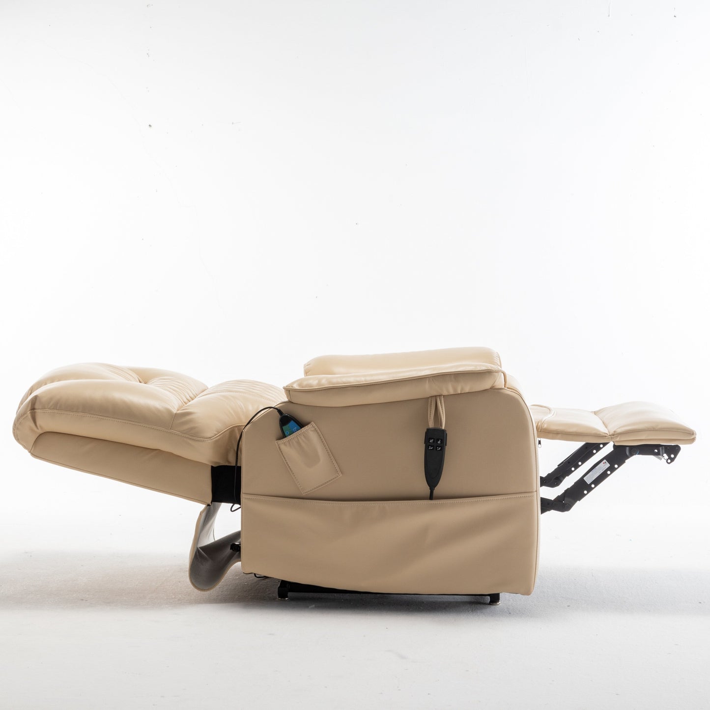 Beige Oversized Electric Recliner with OKIN Motor, 180° Lay Flat Lift, Extra-Wide Seat, and Storage Pockets