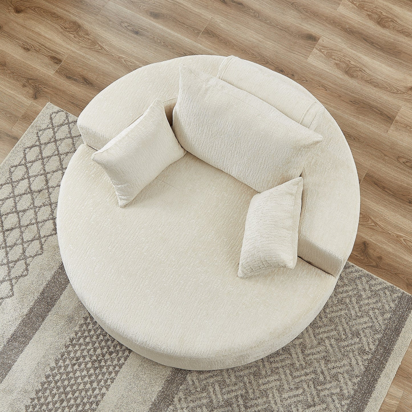 Beige Round Chenille Single Sleeper Sofa with Backrest Pillow