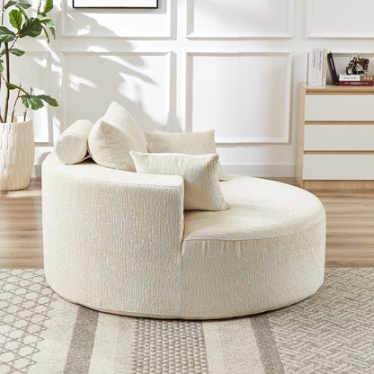 Beige Round Chenille Single Sleeper Sofa with Backrest Pillow