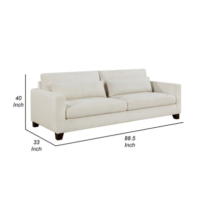 Bior Sofa, 2 Lumbar Pillows, Ivory Fabric, 89 Inch, Modern Design