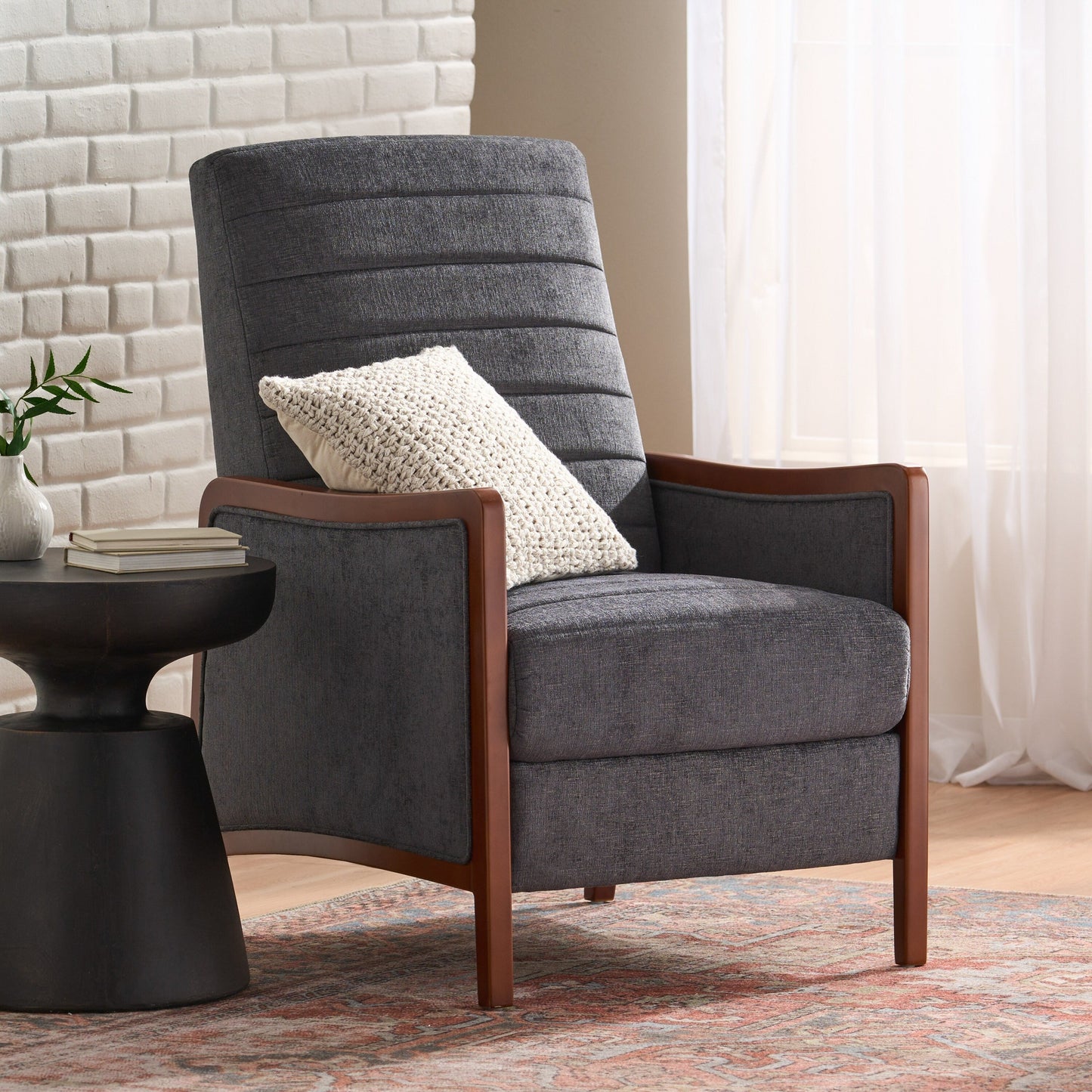 Birch Wood Push?Back Recliner Chair with Channel Stitching