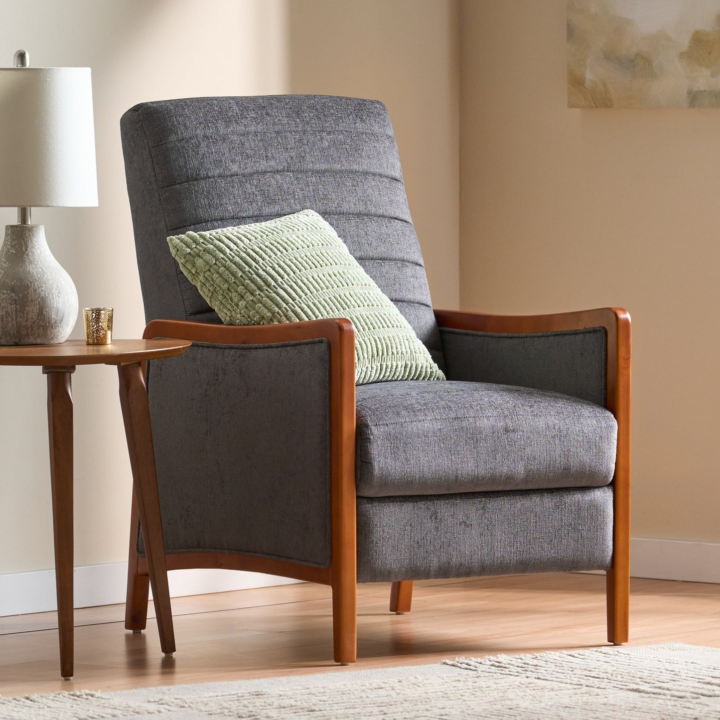 Birch Wood Push?Back Recliner Chair with Channel Stitching