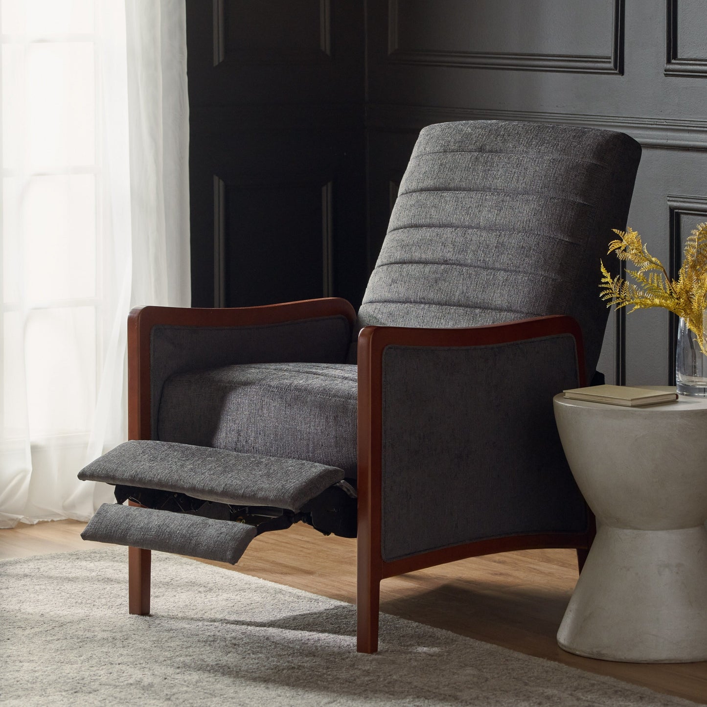 Birch Wood Push?Back Recliner Chair with Channel Stitching