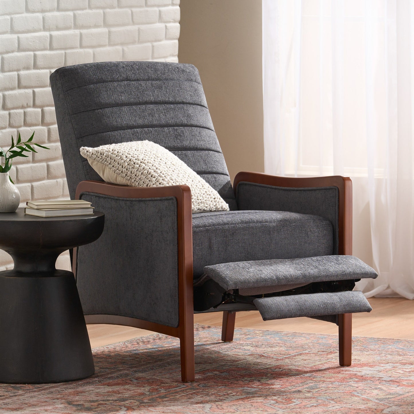 Birch Wood Push?Back Recliner Chair with Channel Stitching