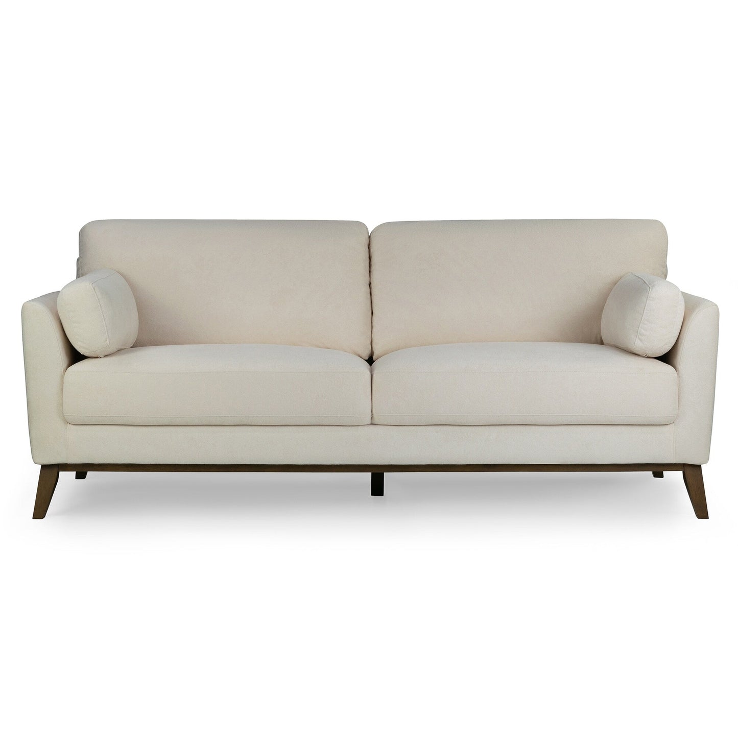 Birre Beige Micro Boucle Fabric Sofa with Walnut Wood Legs