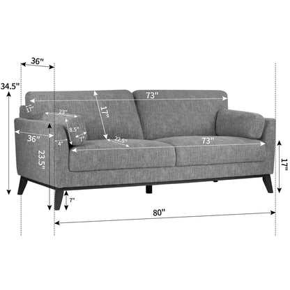 Birre Black and Ivory Blend Chenille Tweed Fabric Sofa with Walnut Legs