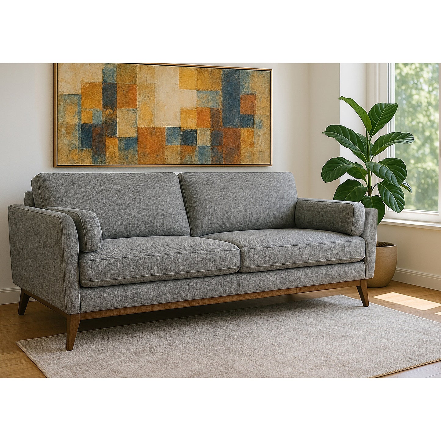 Birre Black and Ivory Blend Chenille Tweed Fabric Sofa with Walnut Legs