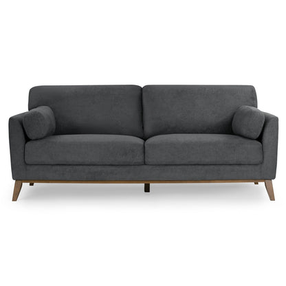 Birre Dark Gray Micro Boucle Fabric Sofa with Walnut Wood Legs